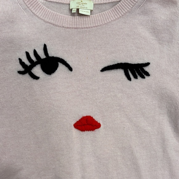 Womens Kate Spade Pink Winking Eye Wool Blend Crewneck Sweater Size Extra Small - Picture 4 of 6